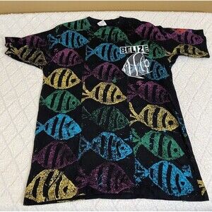 Vintage Tropics Sportswear AOP Belize Paint Like Sparkle Fish Men’s Size XL